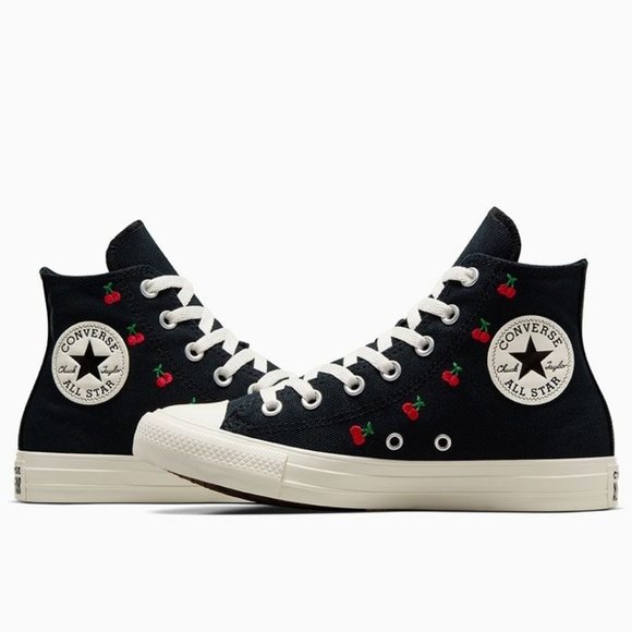 New! Converse Chuck Taylor All Star High Top Sneakers with Cherry Embroidery - Picture 1 of 16